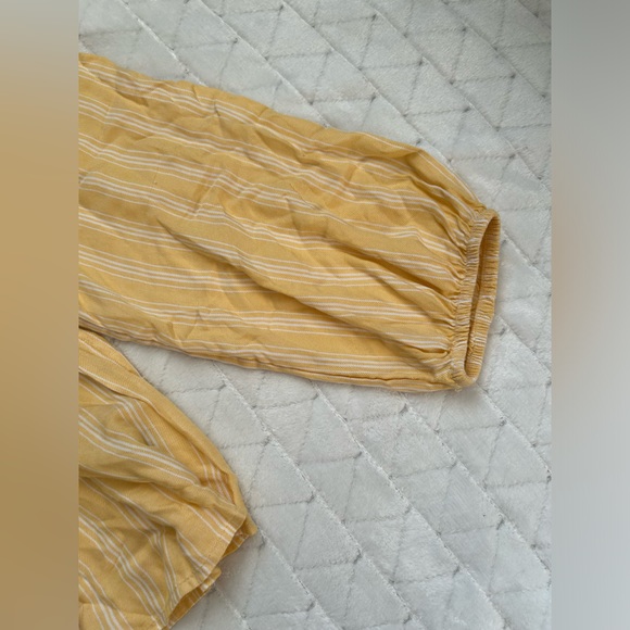 Time and True Yellow & White Striped Top with Tie Detail & Bell Sleeves Size Med - Picture 6 of 8